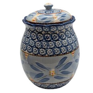 Old World Blue by Temp-Tations Ceramic Medium Canister & Lid
